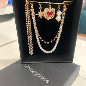 Goddess Gold and Red Heart Brooch Set